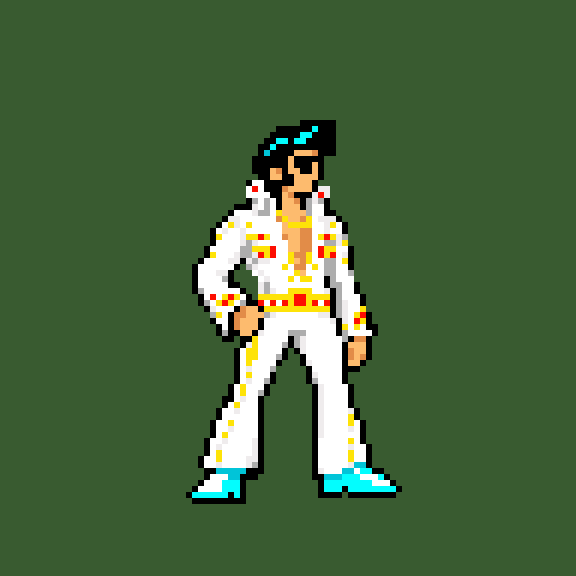 Tiny Elvis windmilling his arm